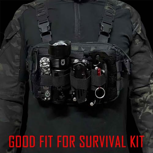 6 Piece Tactical Bag Insert Pack, Modular Elastic Loop Panel Organizers Pouch Insert Attachment with Hook Backed Fastener for Backpack Accessories - color: Black
