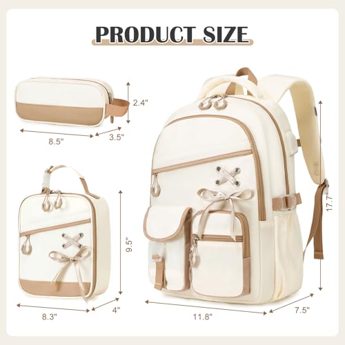 DIGOBAY Backpacks for Girls - 3PCS Girls Backpack with Lunch Box & Pencil Pouch School Backpacks for Elementary Middle High College School Bookbag for Teen Girl Kids Students Khaki - color: Khaki