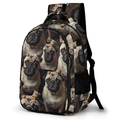 Large Capacity Laptop Backpack Cute Pug, Sturdy Water Resistant College Bookbag with Water Bottle Pockets for Business Travel Gifts - color: Pattern (345)