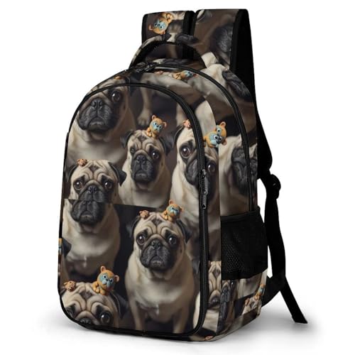 Large Capacity Laptop Backpack Cute Pug, Sturdy Water Resistant College Bookbag with Water Bottle Pockets for Business Travel Gifts - color: Pattern (345)