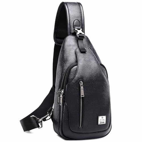 Small Sling Bag Crossbody Backpack Over the Shoulder Bag for Men Women Travel Outdoors, Lightweight Sling Chest Pack (Large, Pu leather) - color: Pu Black, size: Large