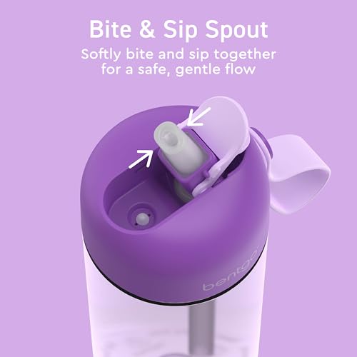 Bentgo Kids Water Bottle - Leak-Proof, Durable Tritan PFAS- & BPA-Free 15 fl oz, Kids/Toddlers Ages 3+ for School & Sports; Bite & Sip Spout, Carrying Handle, Dishwasher Safe (Purple) - color: Purple