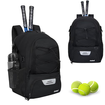 Goloni Tennis Backpack, Tennis Bag with Fence Hook & Ventilated Shoe Compartment, Holds 2 Tennis Rackets - color: Black