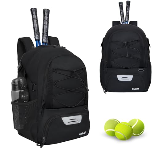 Goloni Tennis Backpack, Tennis Bag with Fence Hook & Ventilated Shoe Compartment, Holds 2 Tennis Rackets - color: Black