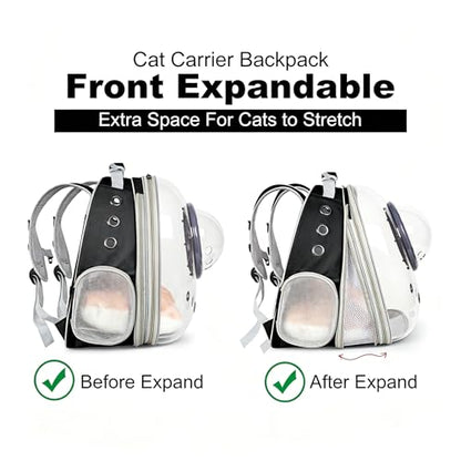 Front Extension Cat Backpack Carrier, Pet Travel Backpack for Kitten and Small Dogs, Clear Bubble Window Space Capsule Astronaut Liked Portable Vet Visit Book Bag Airline Approved - color: Black