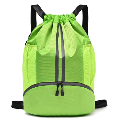LOKAPEGY Drawstring Gym Bag for Men, Waterproof Drawstring Backpack for Women, Swim Bag with Shoes Compartment(Green) - color: Green