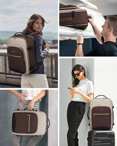 LOVEVOOK 50L Travel Backpack for Women & Men, Airline Approved Carry On Luggage with 3 Packing Cubes, TSA Overnight Bags, Waterproof Personal Item Bag, Weekender Essentials Backpacks fits 17" Laptop - color: Coffee-beige-black, size: X-Large