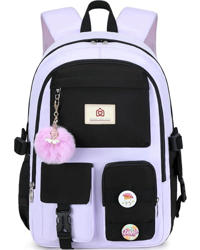 Hidds Laptop Backpacks 15.6 Inch School Bag Elementary Middle High College Backpack Cute Bookbags Anti Theft Travel Back Pack Casual Daypack Kids Book Bag for Teens Girls Women Students-Purple Black - color: Purple Black
