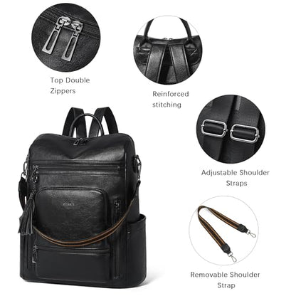 Shrrie Vegan Leather Laptop Backpack for Women 15.6 inch Work Backpack Fashion Travel Backpack Purse for Business College - color: Black01