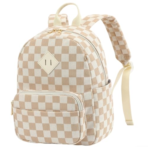 Mini Backpack Purse for Women Girls, Corduroy Cute Small Travel Daypack Stylish & Practical for Casual Daily Use-Checkered Brown - color: Corduroy-checkered Brown
