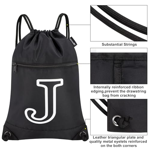 HOLYLUCK Drawstring Bags Initial Backpack Sackpack Cinch Bags for Sports, Gym, Travel, Beach (Black-J) - color: Black-j