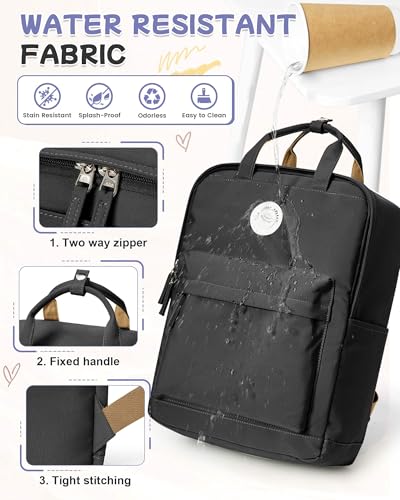 BJLFS Large Black Backpack for Women, Classic Basic Waterproof High School Bookbag, Lightweight Casual Travel Daypack, College Backpack Men, Middle School Bag for Girls Boys - color: Large Black