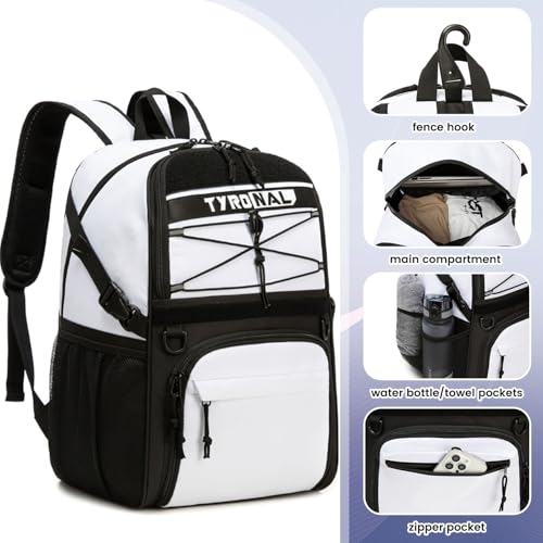 Basketball Bag Backpack with Ball Holder and Shoes Compartment - color: White