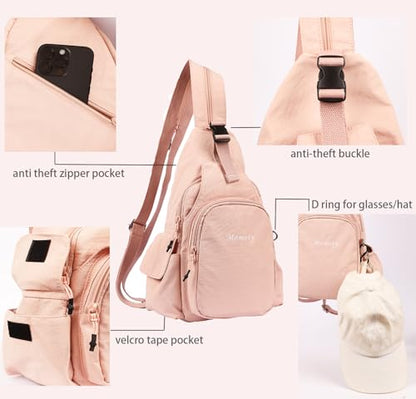 Crossbody Bag for Women Mini Backpack Purse Sling Bag Travel Hiking Chest Bag Daypack Small Casual Fanny Pack - color: Pink