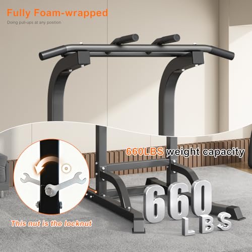 DONIUZ Power Tower Pull Up Bar and Dip Station, Multi-Function Home Gym, Strength Training Fitness Equipment, Height Adjustable - color: Black-02