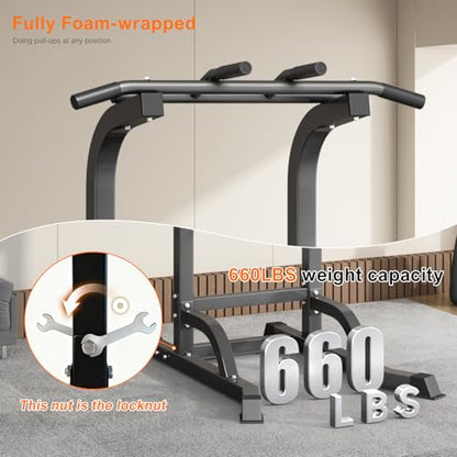 DONIUZ Power Tower Pull Up Bar and Dip Station, Multi-Function Home Gym, Strength Training Fitness Equipment, Height Adjustable - color: Black-02