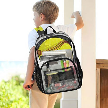 Yellow Softball Baseball Clear Backpack PVC Transparent School Backpack Lightweight Student Book Bags Capacity Clear Bag - color: Viameter Yellow