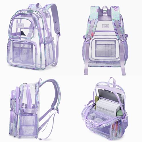 OKKID Heavy Duty Clear Backpack for School Girls Clear Bookbag Transparent Backpack for work See Through Plastic School Bags - color: Beige