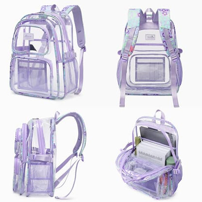 OKKID Heavy Duty Clear Backpack for School Girls Clear Bookbag Transparent Backpack for work See Through Plastic School Bags - color: Beige