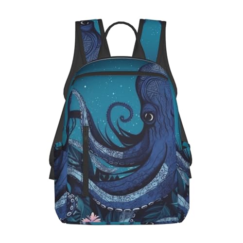 Blue octopus tentacles illustration Travel Backpack for Men & Women 14 inch Laptop Backpack Waterproof Work Back Pack - color: Blue Octopus Tentacles Illustration