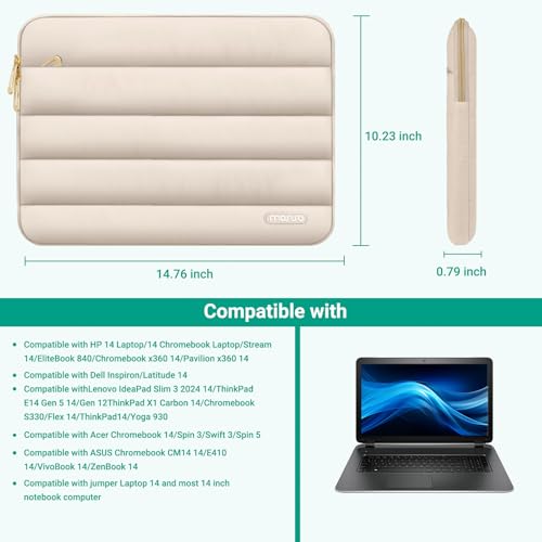 MOSISO Laptop Case 14 inch, 14 inch Puffy Laptop Sleeve Compatible with HP Lenovo Dell ASUS Acer, HP Stream, Dell Latitude, Lenovo IdeaPad, Polyester Horizontal Bag with Small Case, Sand - color: Sand, size: 14 inch