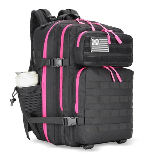 Lovelinks21 45L Tactical Assault Backpack 3 day assault pack with Molle Waterproof backpack Rucksack for Tactical Backpacks (Black Rose) - color: Black Rose