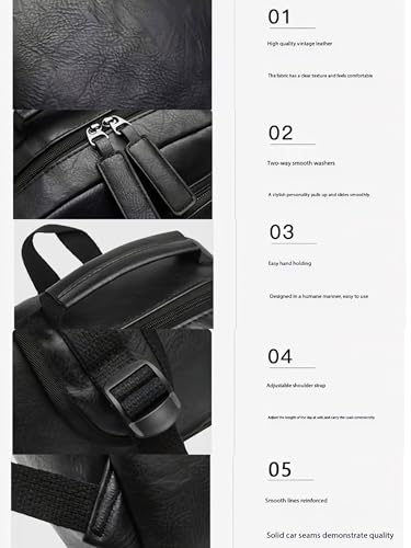 Unisex PU leather laptop bag work business bag hiking backpack leisure day bag university schoolbag (Large,Black 1) - color: Black 1