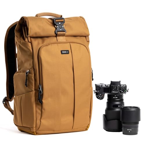Think Tank FocusPoint 30L RollTop Camera Backpack - Golden Hour: Expandable Travel & Camera Backpack with Laptop Sleeve, Quick Side and Back Access, Rain Cover – Versatile Photography & Travel Bag - color: Golden Hour, size: 30 Liters