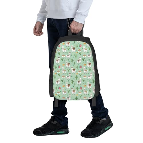 Ergonomic Padded Backpack Cute Llamas Mint Green, Anti Theft Spacious Travel Daypack Sturdy Polyester Bag for Commute Gym Outdoor Leisure Use - color: Design (1025)