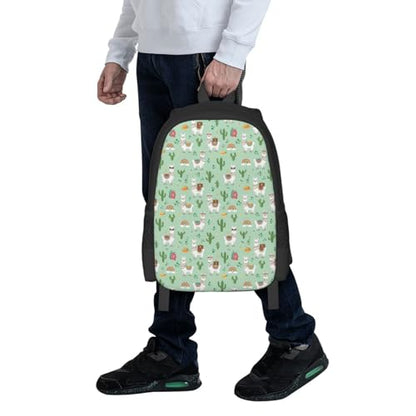 Ergonomic Padded Backpack Cute Llamas Mint Green, Anti Theft Spacious Travel Daypack Sturdy Polyester Bag for Commute Gym Outdoor Leisure Use - color: Design (1025)