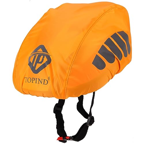 TOPIND Bike Helmet Cover High Visibility Waterproof Cycling Helmet Rain Cover with Reflective Strip Dustproof Breathable Mountain Road Bicycle Helmet Snow Cover Ride Gear - color: Orange, size: Medium