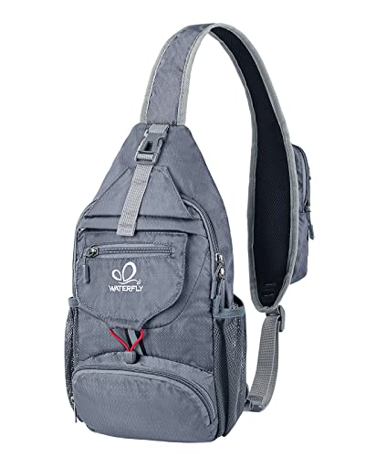 WATERFLY Packable Small Crossbody Sling Backpack Shoulder Chest Bag Daypack for Hiking Traveling Grey - color: New Grey