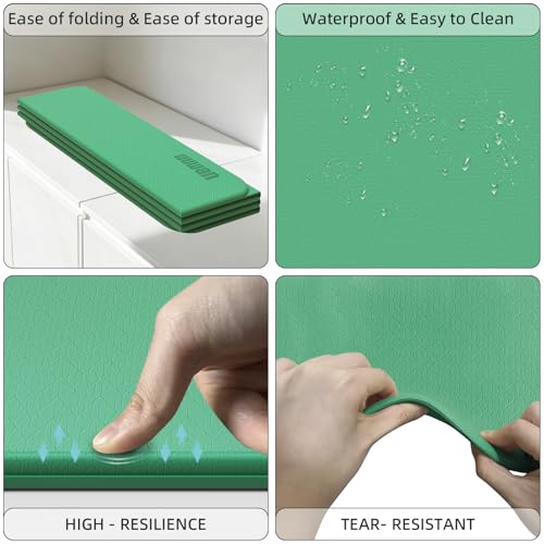 Folding Yoga Mat Extra Thick 0.4 Inch, Foldable Yoga Mat 75 x 26 Inches, TPE Exercise Mat, 7-Panel Non Slip Cushioned Fitness Mat for Yoga, Pilates, Stretching, Home Workout - color: Green