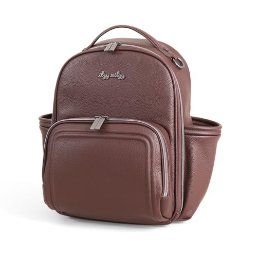 Itzy Ritzy Mini Diaper Bag Backpack – Chic, Compact Mini Plus Backpack with Changing Pad, 10 Pockets (6 Internal, 4 External), Grab-Top Handle & Rubber Feet (Espresso) - color: Espresso