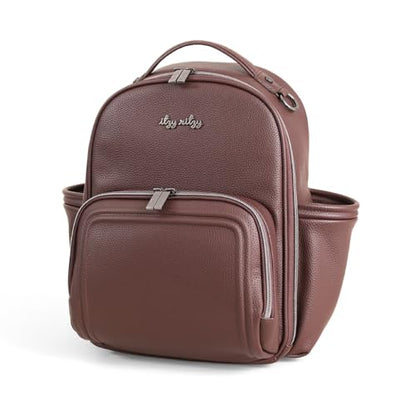 Itzy Ritzy Mini Diaper Bag Backpack – Chic, Compact Mini Plus Backpack with Changing Pad, 10 Pockets (6 Internal, 4 External), Grab-Top Handle & Rubber Feet (Espresso) - color: Espresso