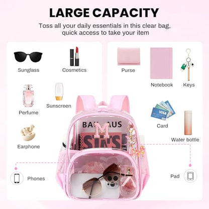 PIG PIG GIRL Clear Backpacks for Stadium Events Approved 12×6×12 Clear Bookbag for Women Mini Transparent Letter Back Pack, Pink, Letter-M - color: Pink, style: M