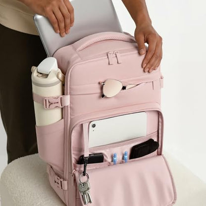 mibasies 30L Travel Backpack for Women & Men: Flight Approved Carry On Backpack, TSA Personal Item Bag with Water Bottle Pocket, Weekender Essentials Backpacks fits 15.6" Laptop - Pink - color: Pink, size: Large