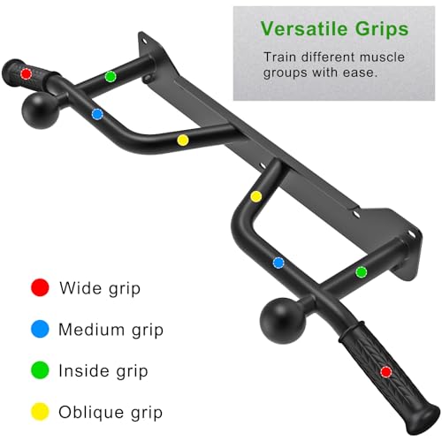 SELEWARE Heavy Duty Wall Mounted Pull Up Bar - Fully Welded Multifunctional Chin Up Bar with Ball Finger Training & Accessory Hooks, 600LB Capacity for Support Beam/Joist/Doorway