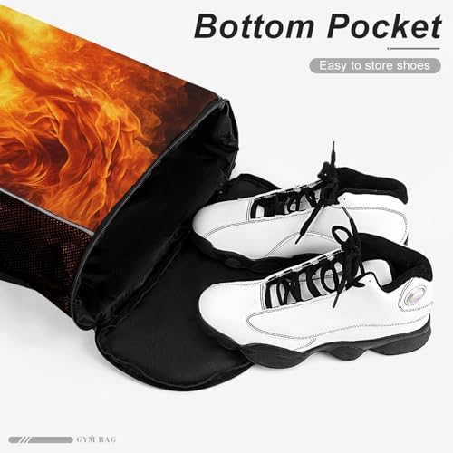 Drawstring Gym Backpack with Shoe Compartment And Wet Pocket, 28L Lightweight Waterproof Roaring Flame Sports Backpack for Workout Swim Beach Travel String Bag for Men Women