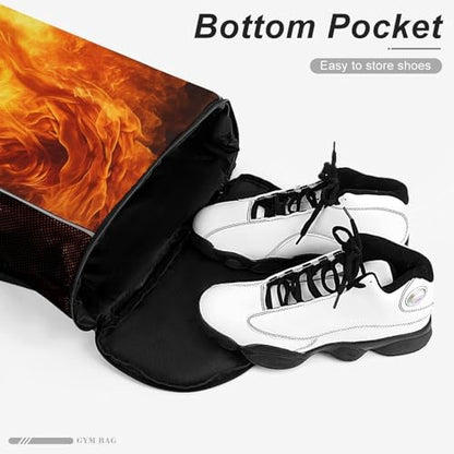 Drawstring Gym Backpack with Shoe Compartment And Wet Pocket, 28L Lightweight Waterproof Roaring Flame Sports Backpack for Workout Swim Beach Travel String Bag for Men Women