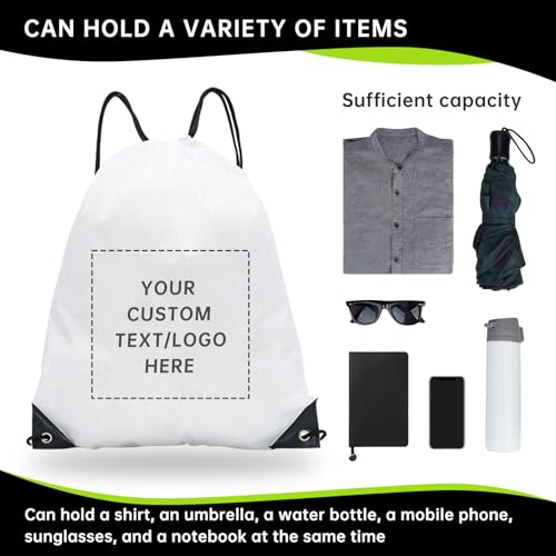 JEOHLORY pack of 50 Custom Bags With Your Logo,Drawstring Backpacks Bulk String Bag,Great for Travelling, Gym and for Everyday Use (Custom white) - color: Custom White