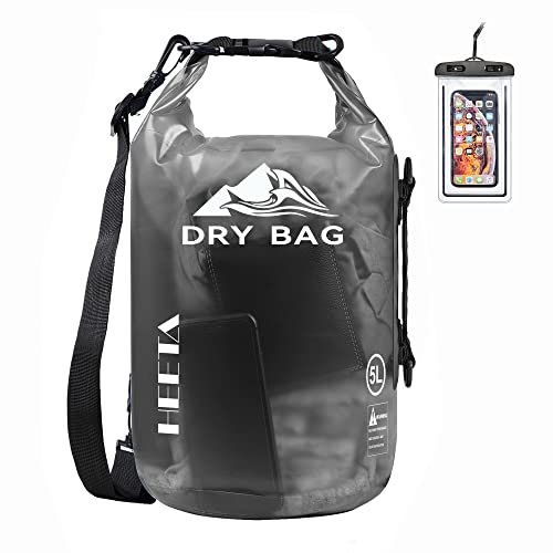 HEETA Dry Bag Waterproof for Women Men, 5L/10L/20L/30L/40L Roll Top Lightweight Dry Storage Bag Backpack with Phone Case for Travel Swimming Boating Kayaking Paddle Board Camping Beach Accessories - color: Black, size: 30L