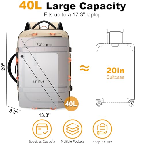 40L Travel Backpack,TSA Approved Carry On Backpack,Business Work Bag with Wet/Dry Compartment, Fits 17.3" Laptop, Duffel Bag for Men Women(Khaki) - color: Khaki