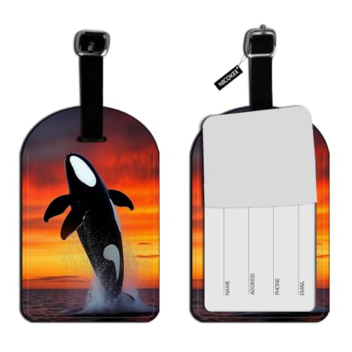 Ocean Orca Whale Jump Fire Sky Luggage Tag Travel ID Label Leather for Baggage Suitcase Travel Accessories Baggage Name Tag - 1 pack - color: Xlp-au-0109