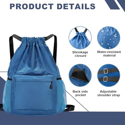 Tygelluis Drawstring Backpack, Waterproof Gym Bag with Water Bottle Pocket for Women Men, Pull String Sport Bag for Swim, Soccer and Basketball,Blue - color: Blue1