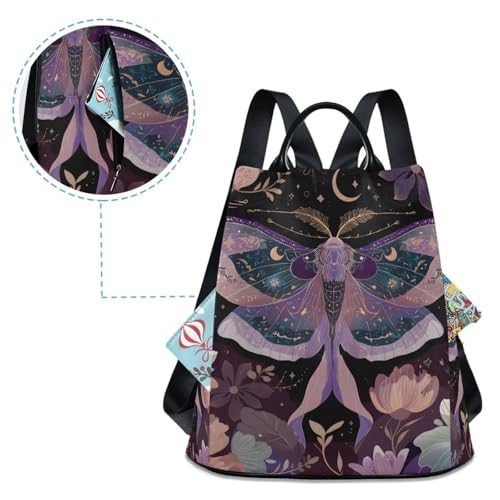 MNSRUU Goth Backpack Womens, Anti-Theft Womens Backpack Travel Handbags Shoulder Bag Mauve Moths Carry On Ladies Rucksack Fashion Casual Daypack, Hairball Pendant - color: Moths I18597