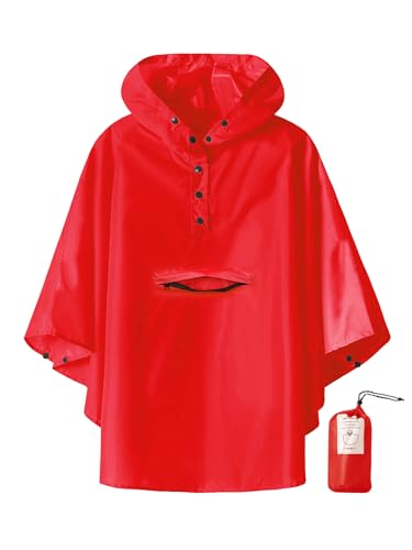 SaphiRose Lightweight Kids Rain Poncho Jacket Waterproof Outwear Rain Coat - color: Red, size: 13-16 Years