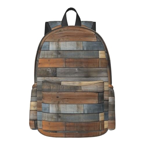 KiuLoam 17 Inch Large Capacity Backpack Rustic Wooden Texture Laptop Backpack Shoulder Bag School Bookbag Casual Daypack For Teenager