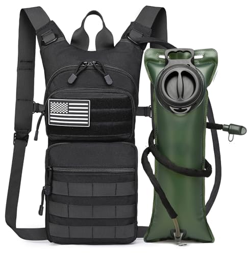 Insulated Water Hydration Pack Bag with 3L TPU Bladder Tactical Molle Hydration Backpack for Hiking Cycling Running - color: Black