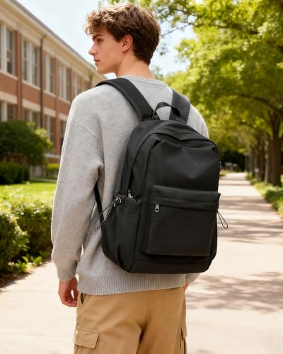 Small Black Backpack for School, High School Book Bag Back Pack for Teens Girls Boys, Lightweight College Backpack Bookbag for Women Men, Simple Casual Daypack Mochilas Escolares para Adolescentes - color: Black